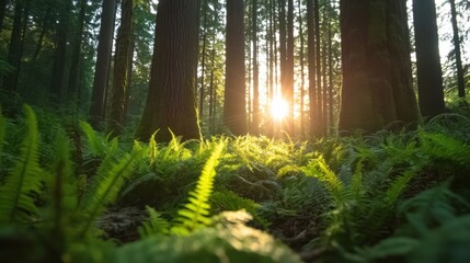 Sunlight through Forest Ferns