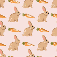Rabbit and carrot seamless vector pattern.