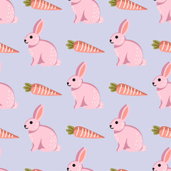 Rabbit and carrot seamless vector pattern.