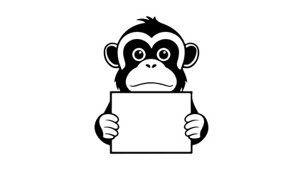 cute cartoon monkey silhouette with sign in hands