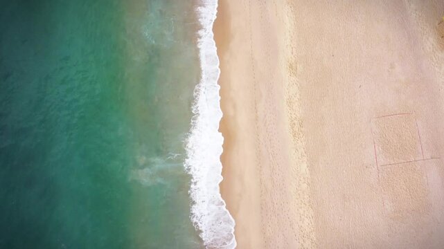 aerial view of the beach, coast, sea, and forest of Trindade village in Paraty, Rio de Janeiro with beautiful color of green and blue at sunrise