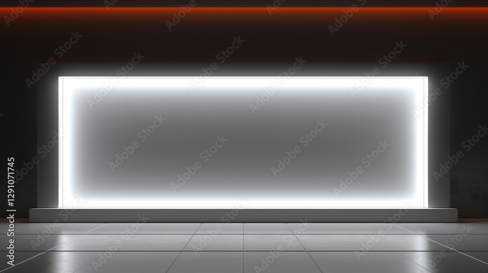 Poster modern rectangular LED display with sleek design, illuminated in dark room, creating minimalist ambiance