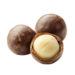 Isolated macadamia nuts on a clean transparent background showcasing their rich texture and creamy interior, Peeled macadamia nut isolated on transparent background