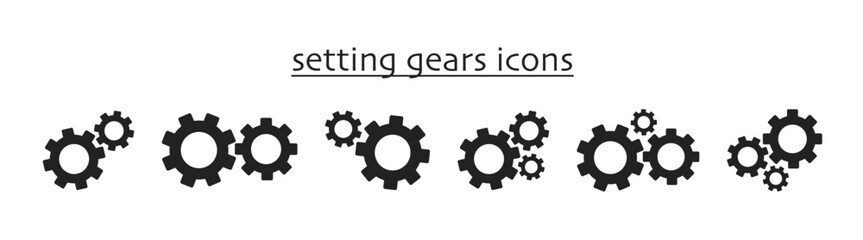 Gear icon vector set. Setting icon vector with work cog gear element. Mechanics icon vector set. Engineering symbol or logo.