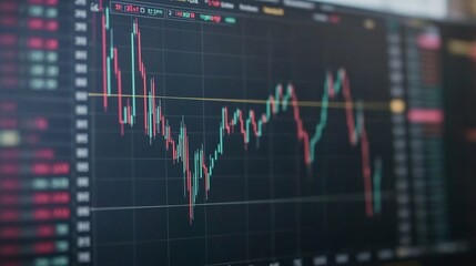 Stock market data displayed on monitor, office background
