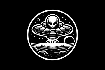 Obraz premium alien space ship tattoo dark art black and white illustration design