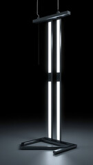 Futuristic LED lighting system mounted on black polished aluminum frame , LED lighting, modern, decorative, metallic, technology