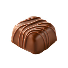 Obraz premium Delicious chocolate confection with glossy finish and decorative drizzle on bright white background.