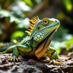 Obraz premium Green Iguana on Rough Rocks