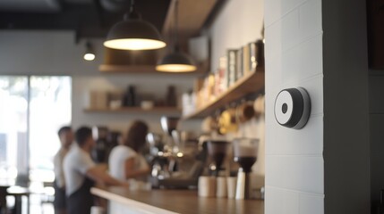Thief alert in a coffee shop with staff noticing an alarm. Featuring swift response and café security
