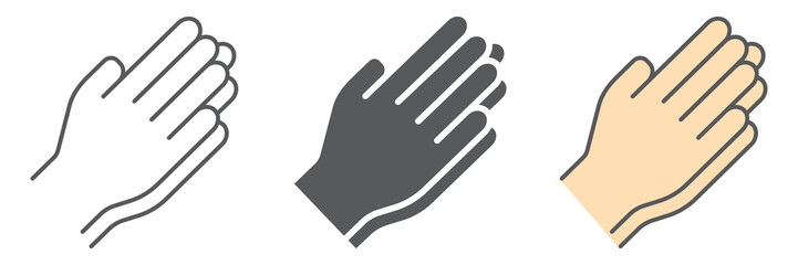 Pray icon collection, religion and prayer, hands praying icon set, vector graphics, a linear pattern on a white background, eps 10