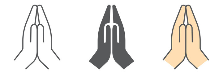 Pray icon collection, religion and prayer, hands praying icon set, vector graphics, a linear pattern on a white background, eps 10