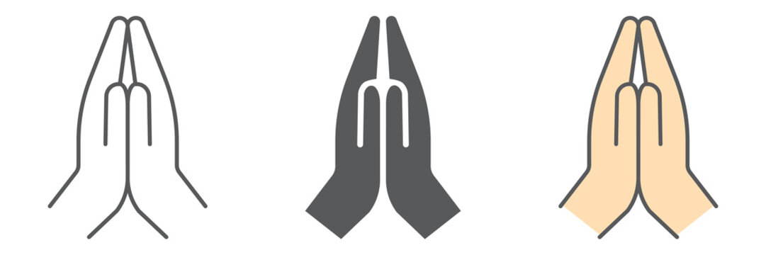 Pray icon collection, religion and prayer, hands praying icon set, vector graphics, a linear pattern on a white background, eps 10