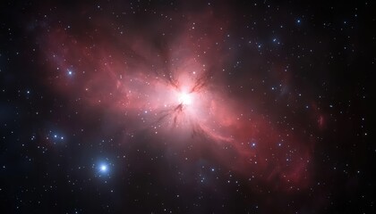 Vibrant Red and Pink Cosmic Nebula with Glowing Core and Scattered Stars