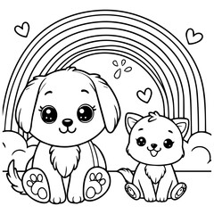Obraz premium Dog Cute Line Art Coloring Book for Kids & Adults - Printable Digital Download, Adorable Dog Designs, Relaxing Animal Coloring Pages