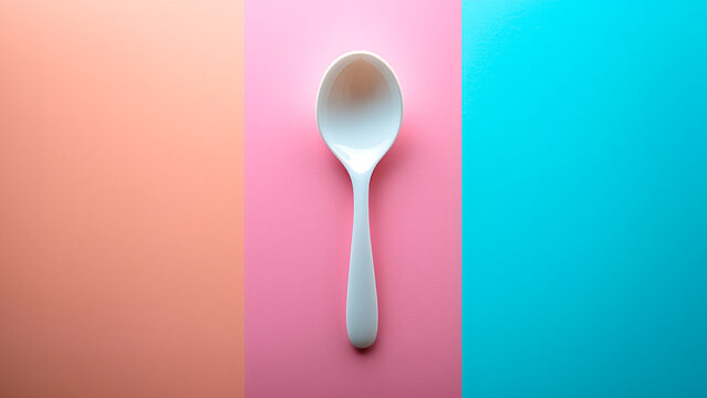 Spoon on Colorful Background. Kitchen Utensil, Minimalist Style.