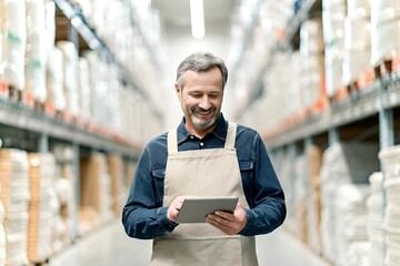 Warehouse Manager Using Tablet for Inventory Management in Storage Facility