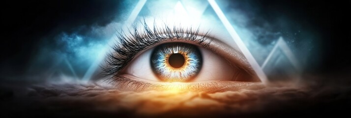 Artistic representation of the Eye of Providence with geometric patterns and symbolism of hidden knowledge