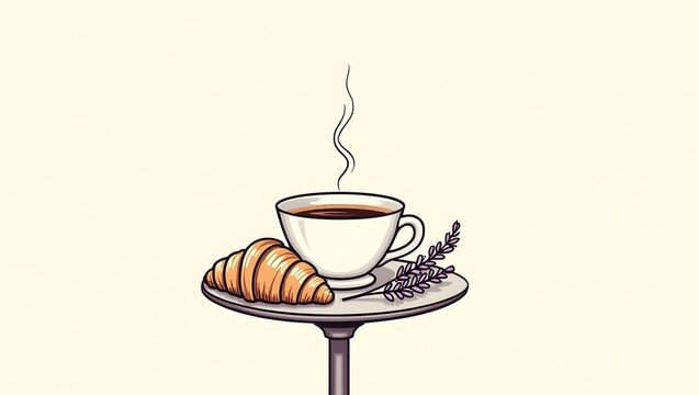 Minimalist Coffee and Croissant on a Simple Background