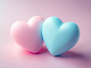 Fototapeta premium Sweet, romantic Valentine's Day image: High-resolution macro photograph of pastel hearts against a pink background.