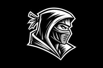 ninja mascot dark art black and white illustration design