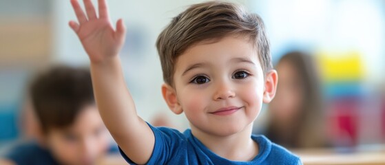 Obraz premium Boy Raising Hand in Classroom