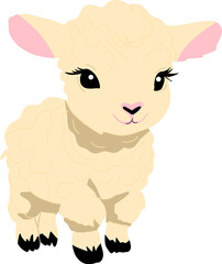 Adorable cartoon lamb with fluffy white wool and a sweet smile, perfect for children's designs, nursery decor, and Easter themes. This cute sheep illustration adds a warm and playful touch to any proj