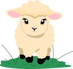 Adorable cartoon lamb with fluffy white wool and a sweet smile, perfect for children's designs, nursery decor, and Easter themes. This cute sheep illustration adds a warm and playful touch to any proj