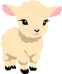 Naklejka premium Adorable cartoon lamb with fluffy white wool and a sweet smile, perfect for children's designs, nursery decor, and Easter themes. This cute sheep illustration adds a warm and playful touch to any proj