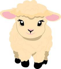 Adorable cartoon lamb with fluffy white wool and a sweet smile, perfect for children's designs, nursery decor, and Easter themes. This cute sheep illustration adds a warm and playful touch to any proj