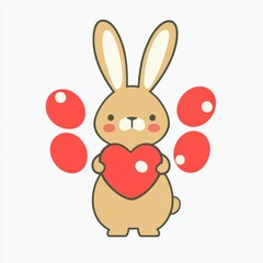 Obraz premium Cute Bunny Character Holding Heart with Colorful Spots,Digital Easter Bunny Stickers