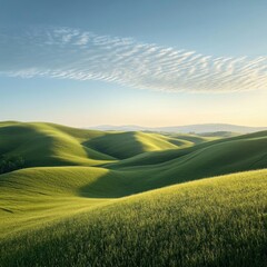 Obraz premium Rolling hills, tranquil landscape, early morning light