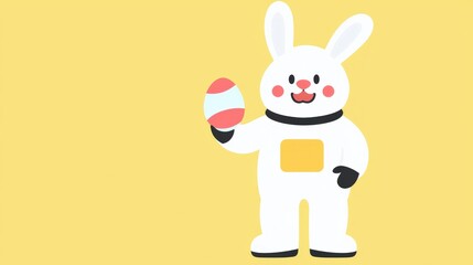 Obraz premium Cute Bunny Holding Colorful Easter Egg Illustration,Digital Easter Bunny Stickers