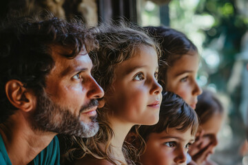 Fototapeta premium Intimate Moment of Curiosity: Family Togetherness in Nature
