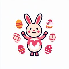 Cute Bunny with Easter Eggs Illustration,Digital Easter Bunny Stickers