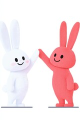 Cute Cartoon Bunnies in Vibrant Colors Sharing a Moment,Digital Easter Bunny Stickers