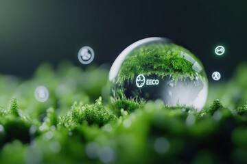 EECO logo in a water droplet on moss.