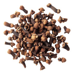 Obraz premium Dried spice cloves scattered on a clean transparent background showcasing their unique texture and shape, Spice cloves on transparent background