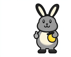 Fototapeta premium Cute Cartoon Bunny with Gold Coin Bag,Digital Easter Bunny Stickers