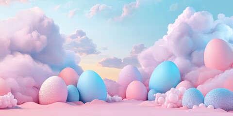 Easter Sky 3d background minimalistic mockup with space for text