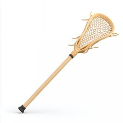 Vintage Light Beige Lacrosse Stick On White Background