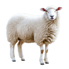 Fototapeta premium Fluffy transparent sheep standing solo against a clean transparent backdrop, showcasing its soft wool and calm demeanor, Sheep on isolated transparent background