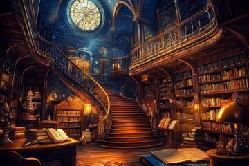 Fototapeta premium The intricate details of an abandoned Victorian library evoke nostalgia.