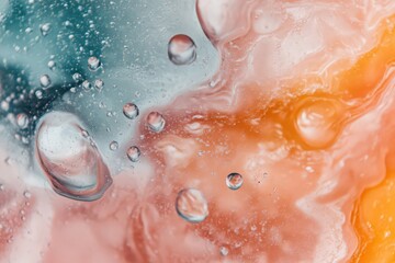 Fototapeta premium Abstract Fluid Art Teal, Peach, and Orange Swirls with Water Droplets