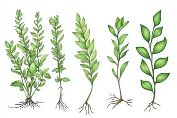 Obraz premium Illustration of Nephrolepis exaltata showcasing different plant parts in detailed arrangement