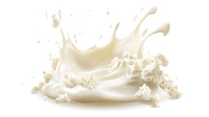White splash of milk with a white foam on top. The milk is creamy and the foam is light and fluffy