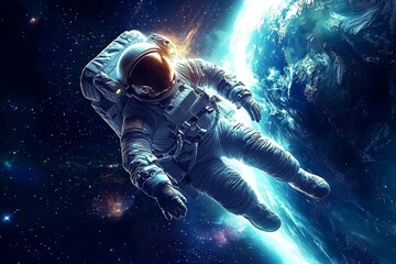 Fototapeta premium Astronaut in Space with Earth in the Background