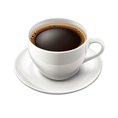 Obraz premium A steaming cup of black coffee on a white saucer, perfect for a morning boost or an afternoon treat.