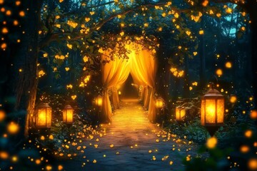 A mystical realm of glowing lights and nature 