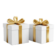 Obraz premium Elegant transparent gift boxes wrapped in gold ribbons perfect for special occasions or celebrations, Two transparent gift box with gold color ribbon Stock Illustration